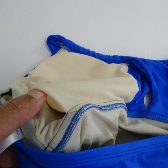 Merona Blue Ruched Halter One Piece Swimsuit Women Size M Padded FLAW - Picture 8 of 13